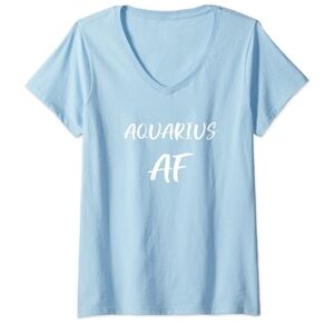 Port & Company Aquarius AF Baby Blue V-Neck Short Sleeve T-shirt Size Women Smal